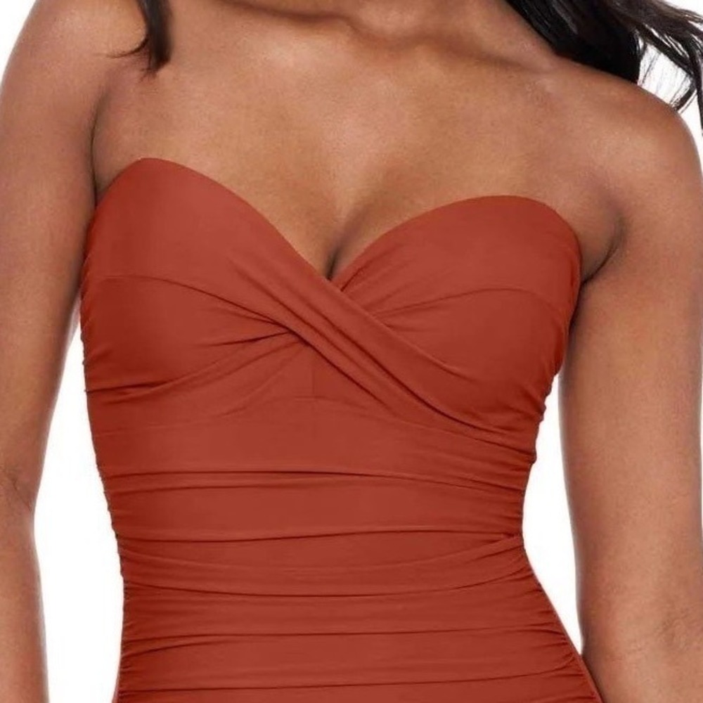 Miraclesuit Slimming Strapless Optional Bathing Suit Spice Orange Size 14 NWT - Picture 4 of 9